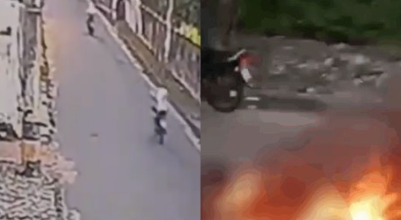 Vídeo chocante mostra momento em que duas pessoas morrem e moto pega fogo durante grave acidente; veja
