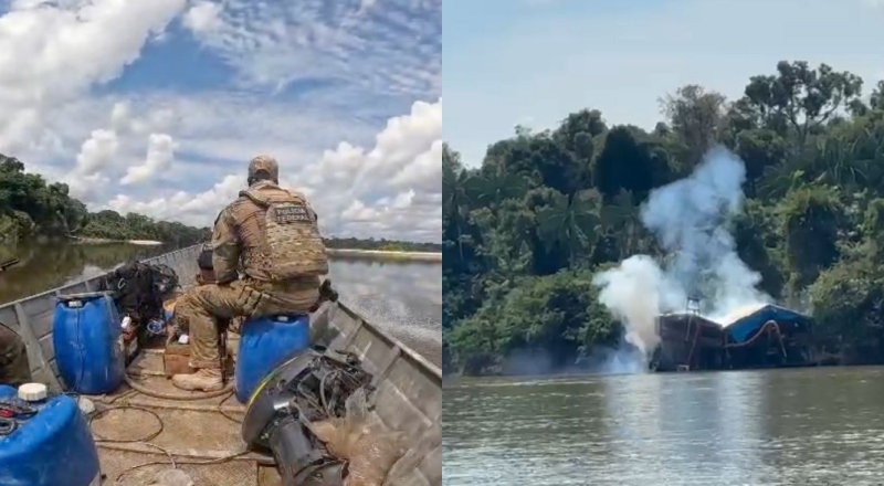 PF e órgãos ambientais fecham garimpos ilegais e apreendem dragas no AM; veja vídeos