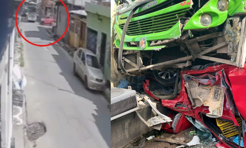 Veja momento do acidente entre ônibus e picape no bairro Lírio do Vale, em Manaus; vídeo