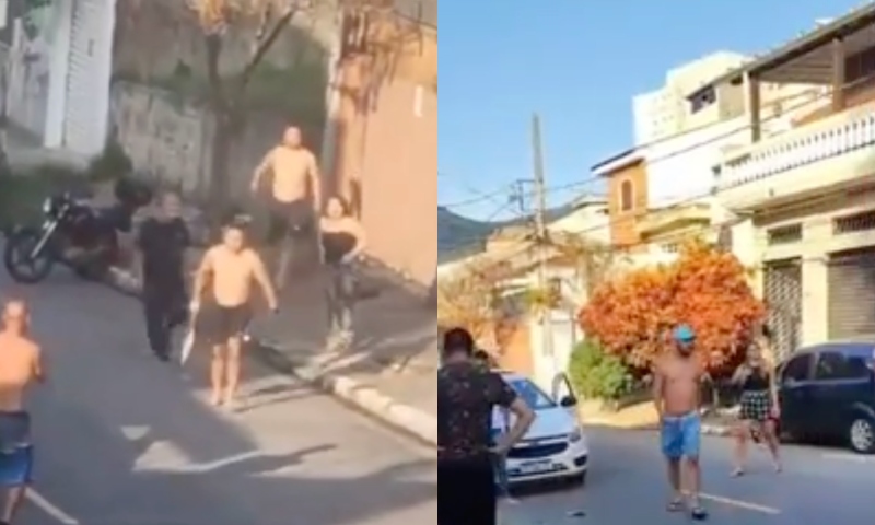 Vídeo chocante mostra homem sendo agredido com golpes de pá no pescoço durante briga; veja