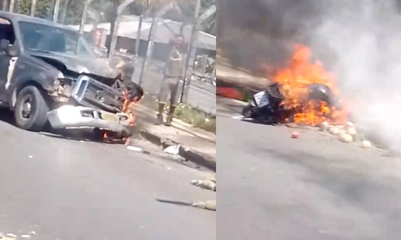 Urgente: motoqueiro morre carbonizado em acidente no Distrito Industrial; veja vídeos