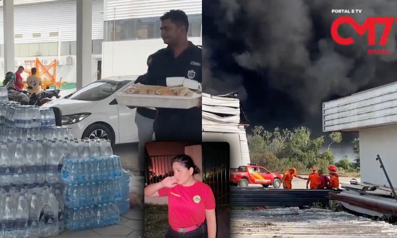 Sem amparo do Estado, bombeiros que estão há mais de 22 horas combatendo incêndio em Manaus recebem comida e água da população; veja vídeo