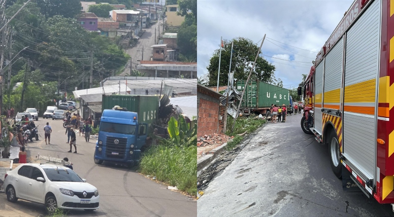 Urgente: caminhão invade casa e deixa família ferida na zona Norte de Manaus; veja vídeo
