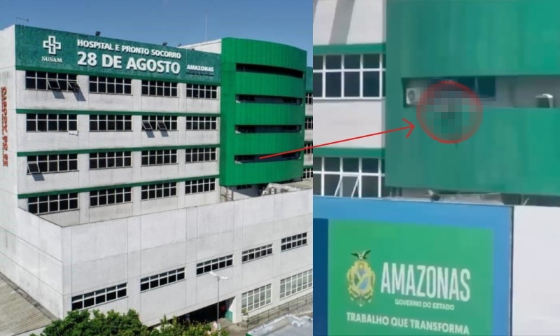 Mulheres entram em desespero ao verem homem deitado na sacada do Hospital 28 de Agosto; veja vídeo