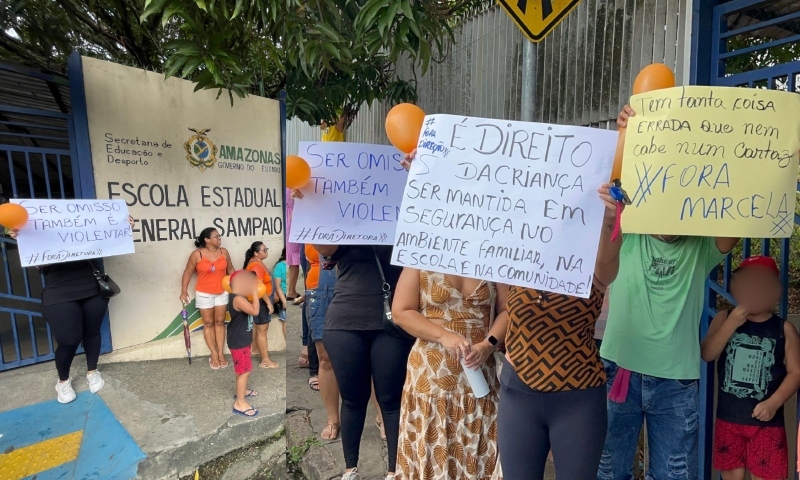 Pais protestam em frente à Escola Estadual de Manaus onde zelador foi acusado de aliciar estudante; veja vídeo