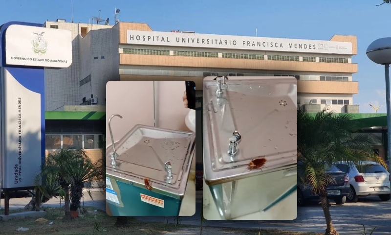Paciente mostra barata em cima de bebedouro no Hospital Francisca Mendes, em Manaus; veja vídeo