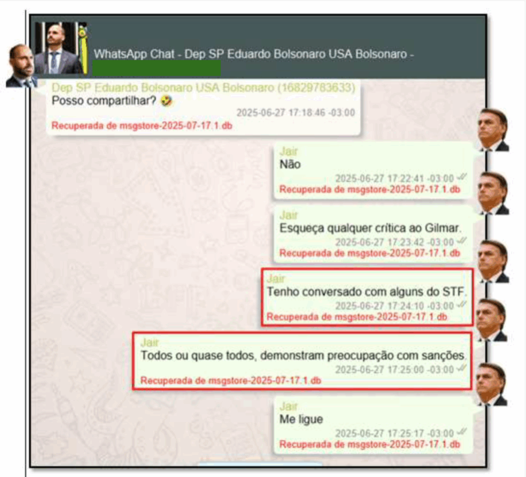 PF vaza conversa de Bolsonaro pedindo a Eduardo que poupasse Gilmar Mendes de sanções; veja
