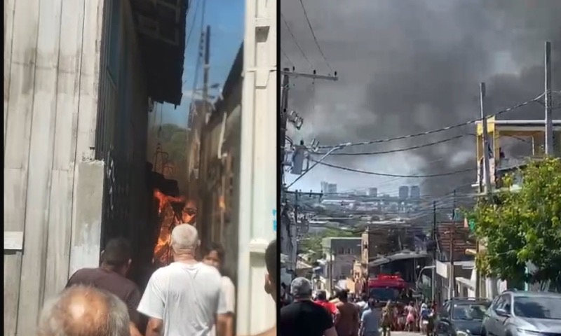 Urgente: casas de madeira pegam fogo no Morro da Liberdade; veja vídeo
