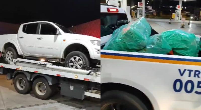 Motorista de Pick-up é flagrado tentando fugir de blitz com meia tonelada de drogas em Manaus; veja vídeo