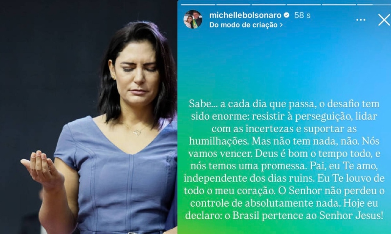 Michelle Bolsonaro publica mensagem de fé em meio às perseguições: “o Brasil pertence ao Senhor Jesus!”; veja