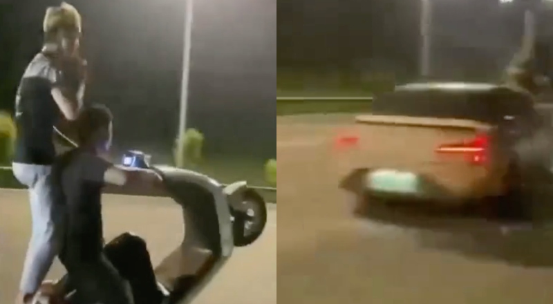 Jovens ‘empolgados’ levam a pior ao fazerem ‘cavalinho de pau’ em famosa avenida; veja vídeo