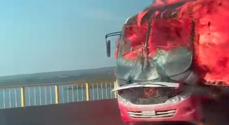 Ônibus pega fogo e fica totalmente destruído na ponte Jornalista Phelippe Daou; veja vídeo