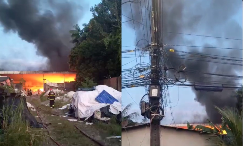 Incêndio em galpão de recicláveis assusta moradores no Val Paraíso; veja vídeo