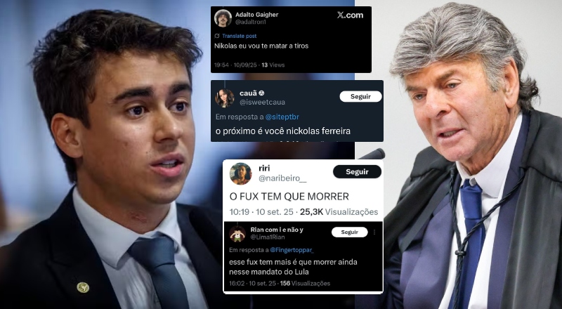 Nikolas Ferreira e Ministro Fux são ameaçados de morte por esquerdistas após atentado contra Charlie Kirk; veja