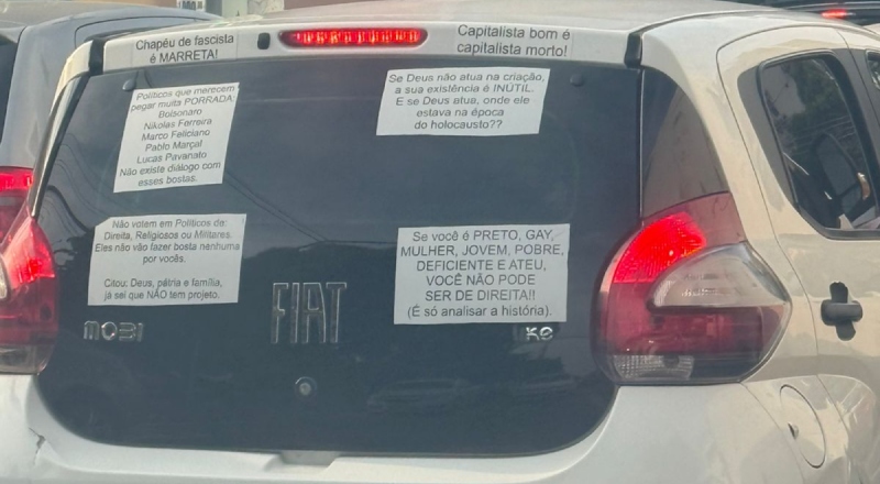“Pregam amor, mas espalham ódio”: carro de esquerdista incita violência contra a direita brasileira