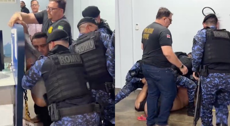 Homem tenta fugir de delegacia após ser preso no Centro de Manaus; veja vídeos