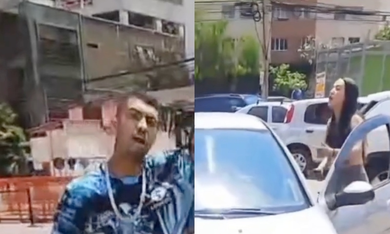 Briga de trânsito termina com chute em retrovisor, tapa na cara e xingamentos: “Piranha!”; veja vídeo