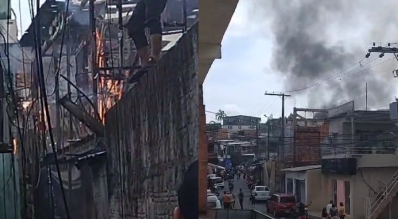 Urgente: incêndio de grandes proporções atinge casa na Compensa; veja vídeos