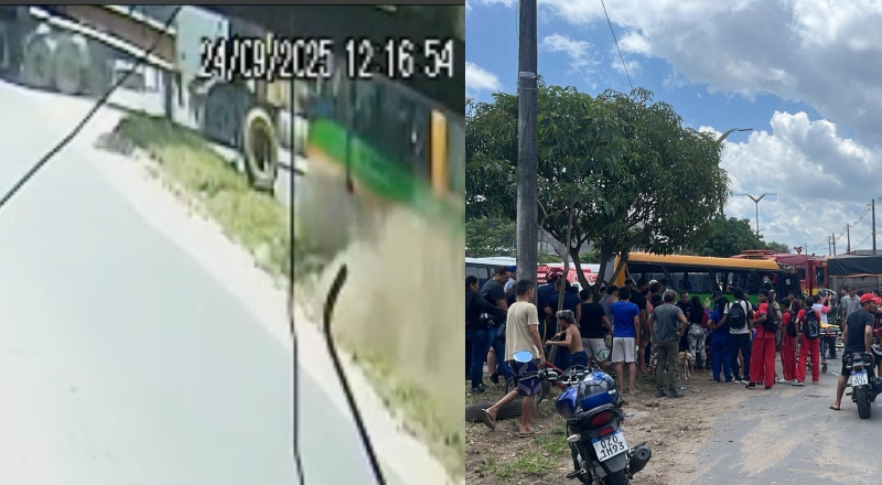 Veja o momento do acidente entre ‘Amarelinho’ em alta velocidade e caçamba em Manaus; vídeo