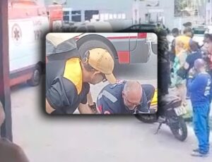 Grave ac1dente entre caminhão e motocicleta deixa casal ferido no Novo Aleixo; veja vídeo
