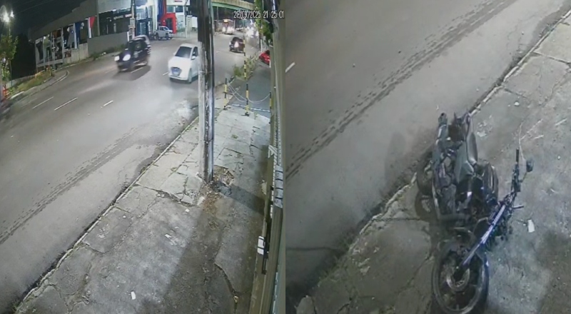 Motoqueiro é arremessado contra poste em grave acidente na Djalma Batista; veja vídeo