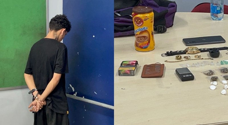 Jovem é preso com drogas escondidas em lata de achocolatado na zona Norte de Manaus; veja vídeo