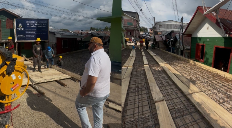 Prefeito Nicson Marreira destaca avanço em obra histórica de ponte em Tefé; veja