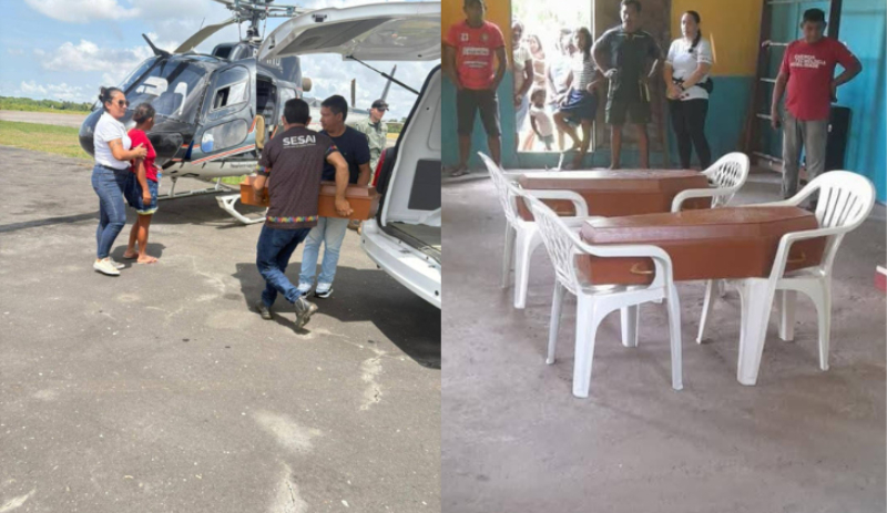 Tragédia em Barreirinha: corpos das crianças assassinadas pelo irmão chegam à aldeia para o velório