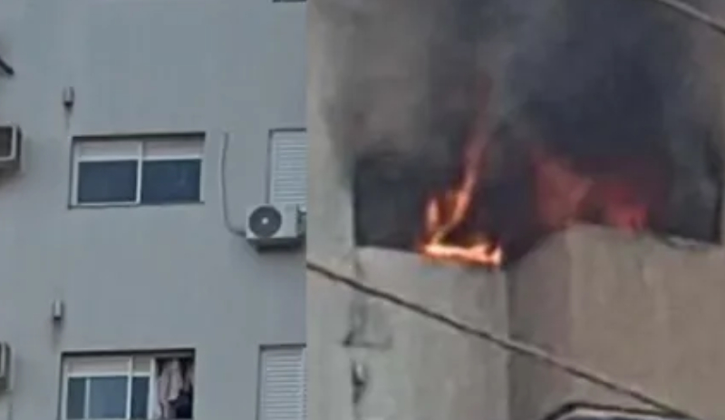 Mulher e criança ficam penduradas em ar-condicionado para escapar de incêndio em apartamento; veja vídeo
