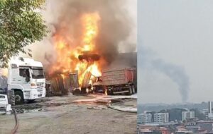 Urgente: incêndio atinge oficina de caminhões no Tarumã; veja vídeo