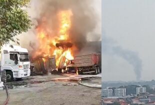 Urgente: incêndio atinge oficina de caminhões no Tarumã; veja vídeo