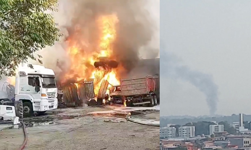 Urgente: incêndio atinge oficina de caminhões no Tarumã; veja vídeo
