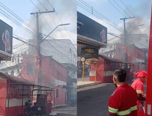 Urgente: poste de energia pega fogo em frente da Grande Família; veja vídeo
