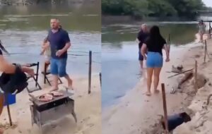 Esposa flagra marido e a amante fazendo churrasquinho na beira do rio; veja vídeo