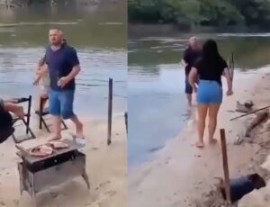 Esposa flagra marido e a amante fazendo churrasquinho na beira do rio; veja vídeo