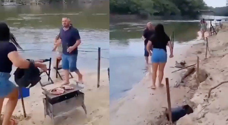 Esposa flagra marido e a amante fazendo churrasquinho na beira do rio; veja vídeo