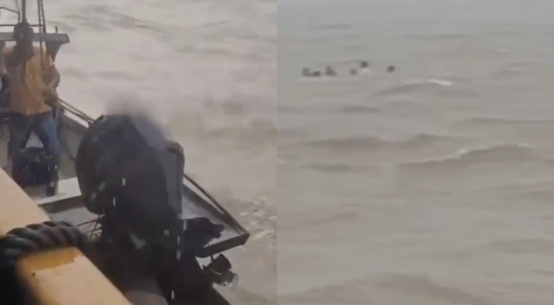 Veja momento em que rabeta naufraga no Rio Solimões e tripulantes de navio entram em desespero para ajudar