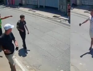 Vizinhos ficam apavorados ao verem mulher com faca cravada nas costas fugindo do namorado; veja vídeo