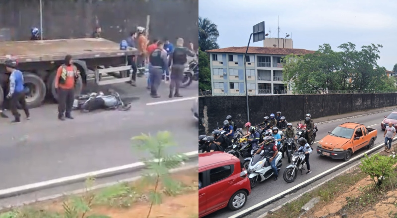 Urgente: motoqueiro morre esmagado por carreta na av. Rodrigo Otávio, em Manaus; veja vídeo
