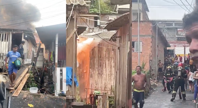 Urgente: incêndio de grandes proporções atinge várias casas no bairro São Jorge; veja vídeo