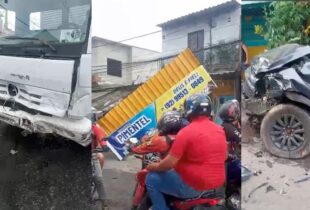 Urgente: caminhão perde freio e causa destruição no bairro Nova Vitória; veja vídeo