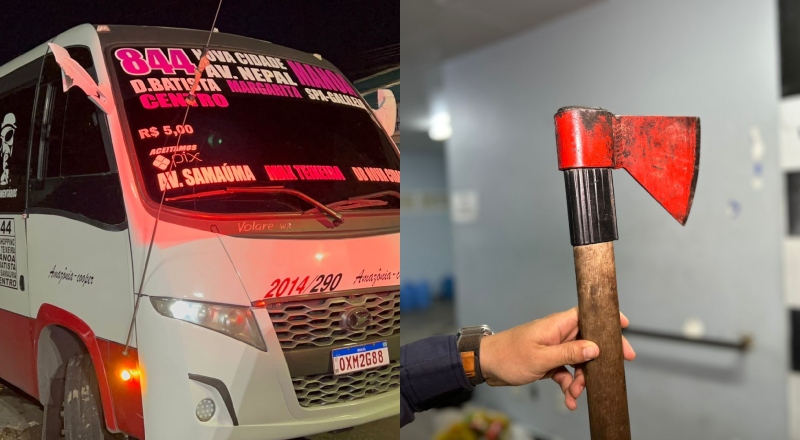 Motorista de micro-ônibus usa machado durante briga com outro motorista na Djalma Batista; veja vídeo