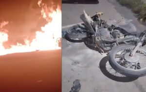 Casal fica gravemente ferido após acidente e explosão de moto no Colônia Terra Nova; veja vídeo