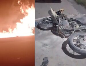 Casal fica gravemente ferido após acidente e explosão de moto no Colônia Terra Nova; veja vídeo