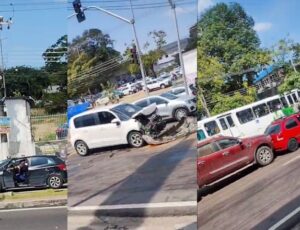 Curiosidade custa caro: motorista bate após parar para ver acidente na avenida Constantino Nery, em Manaus; veja vídeo