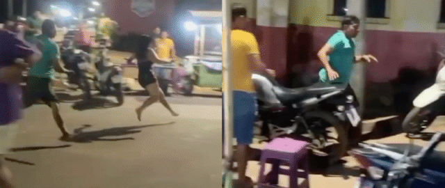 População "dá lição" em homem que tentou dar golpe de terçado em mulher no meio da rua; veja vídeo