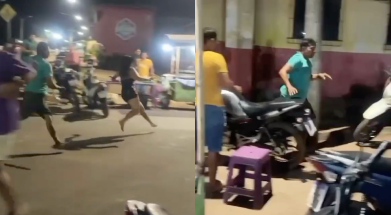 População “dá lição” em homem que tentou dar golpe de terçado em mulher no meio da rua; veja vídeo