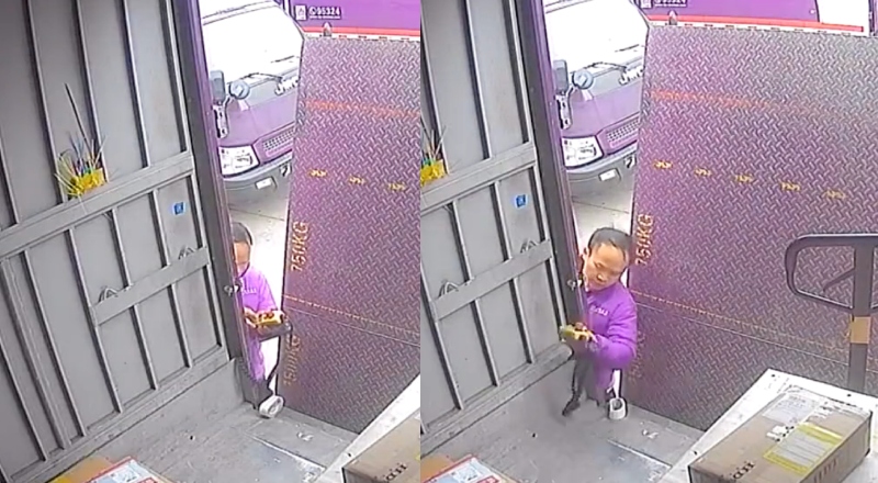 “O último trabalho”: entregador tenta consertar porta de caminhão e o pior acontece; veja vídeo