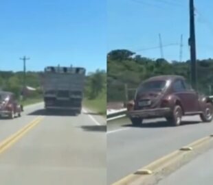 Motorista de Fusca morre após tentar fazer ultrapassagem na contramão e bater de frente contra caminhão; veja vídeo