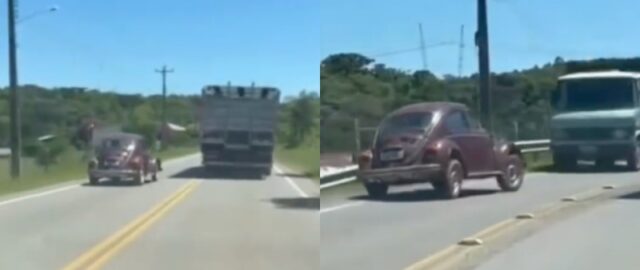 Motorista de Fusca morre após tentar fazer ultrapassagem na contramão e bater de frente contra caminhão; veja vídeo